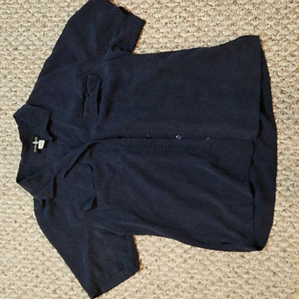 Womens navy blue 100% silk button down